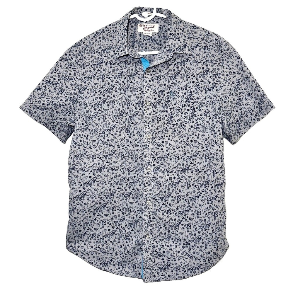 Original Penguin Munsingwear Men’s M Gray Blue Floral Button Shirt Classic Fit